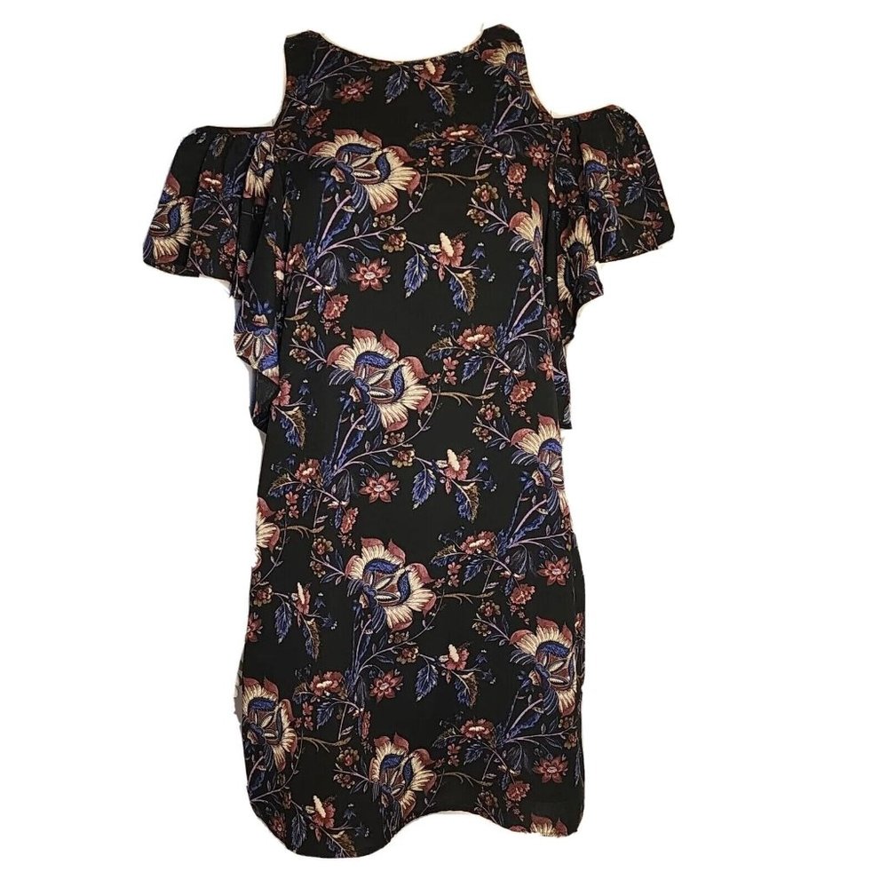 Free Press Clothing Dress Womens S Small Black Blue Purple Floral Cold‎ Shoulder
